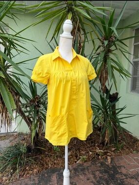 Theory Yellow Short Sleeve Half Button Down Shirt